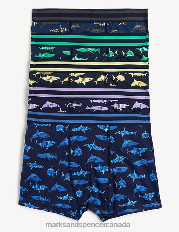 Kids Black Mix Clothing Marks & Spencer 5pk Cotton Rich Shark Trunks 20VTD7901 - Marks and Spencer outlet