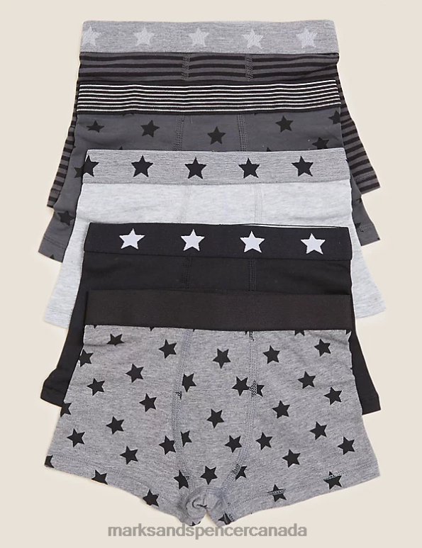 Marks and Spencer near me - Kids Black Mix Clothing Marks & Spencer 5pk Cotton Rich Star Trunks 20VTD8569