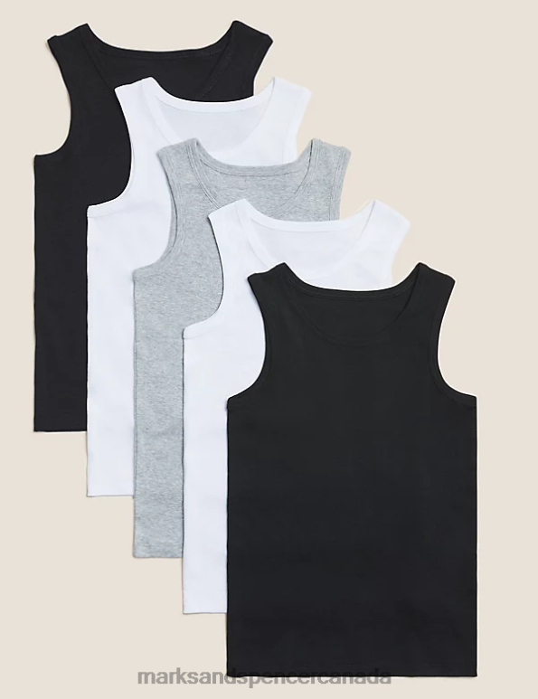 Kids Black Mix Clothing Marks & Spencer 5pk Pure Cotton Vests 20VTD7957 - Marks and Spencer Canada locations