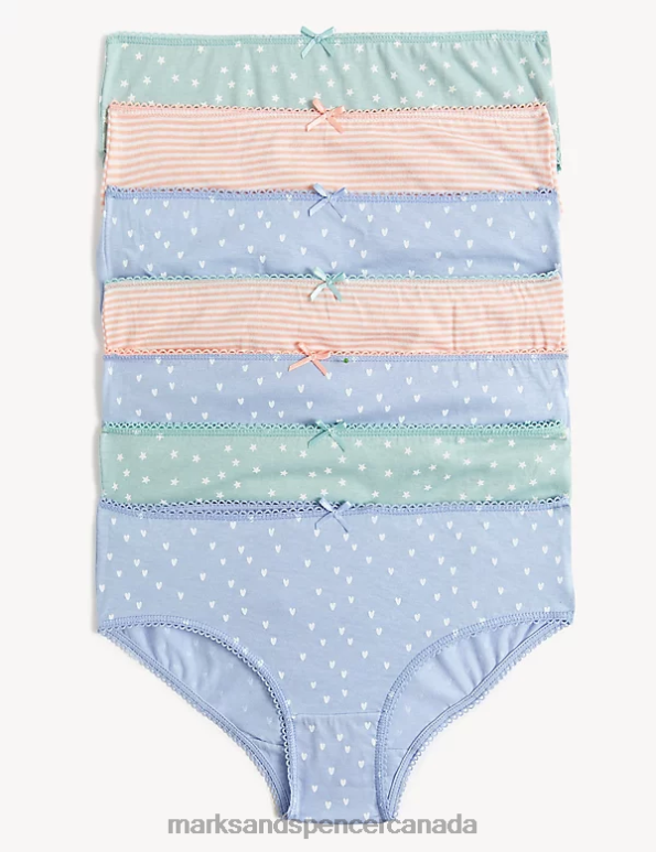 Kids Blue Mix Clothing Marks & Spencer 7pk Pure Cotton Printed Knickers 20VTD8829 - Marks and Spencer online