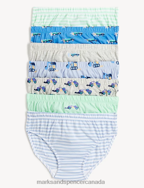 Marks and Spencer Canada - Kids Blue Mix Clothing Marks & Spencer 7pk Pure Cotton Transport Briefs 20VTD7865