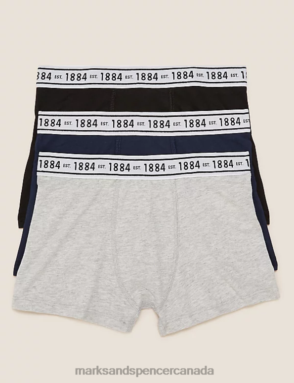 Kids Grey Mix Clothing Marks & Spencer 3pk Cotton Rich With Stretch Plain Trunks 20VTD8411 - Marks and Spencer outlet