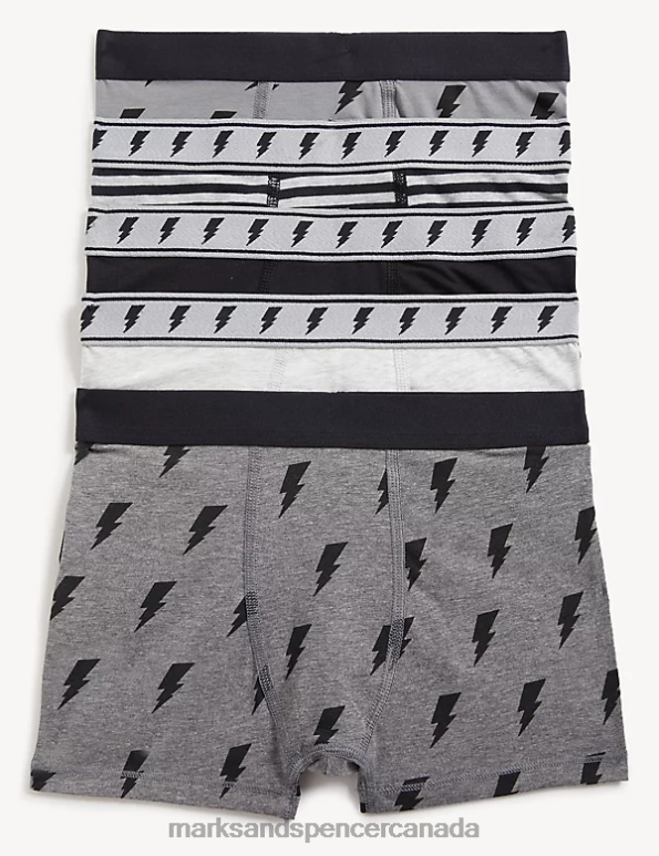 Kids Grey Mix Clothing Marks & Spencer 5pk Cotton Rich Bolt Trunks 20VTD7838 - Marks and Spencer Canada locations