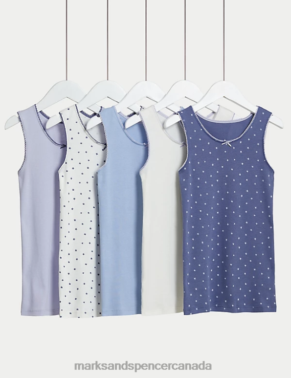 Marks and Spencer sale - Kids Lilac Mix Clothing Marks & Spencer 5pk Pure Cotton Stars & Plain Vests 20VTD8896