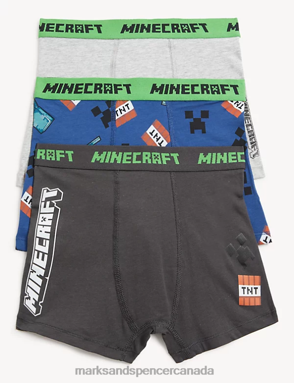 Marks and Spencer Canada - Kids Multi Clothing Marks & Spencer 3pk Cotton Rich Minecraft Trunks 20VTD8534