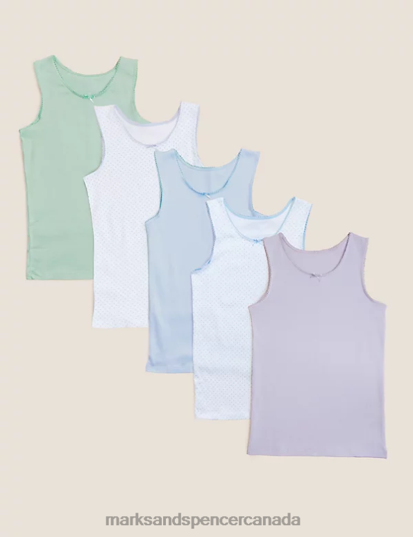 Marks and Spencer Canada - Kids Multi Clothing Marks & Spencer 5pk Pure Cotton Spotted & Plain Vests 20VTD9007