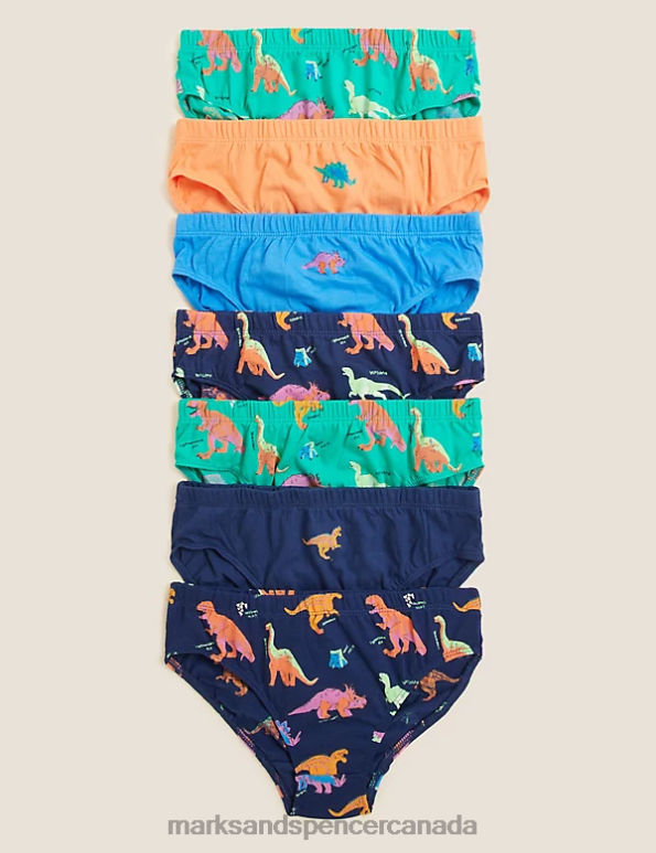 Marks and Spencer Canada - Kids Multi Clothing Marks & Spencer 7pk Pure Cotton Dinosaur Briefs 20VTD8316