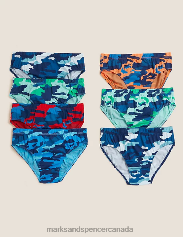 Kids Navy Mix Clothing Marks & Spencer 7pk Pure Cotton Camouflage Briefs 20VTD8236 - Marks and Spencer online