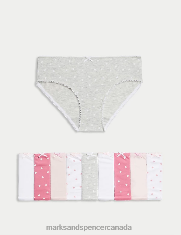 Kids Pink Mix Clothing Marks & Spencer 10pk Pure Cotton Heart Knickers 20VTD8776 - Marks and Spencer online