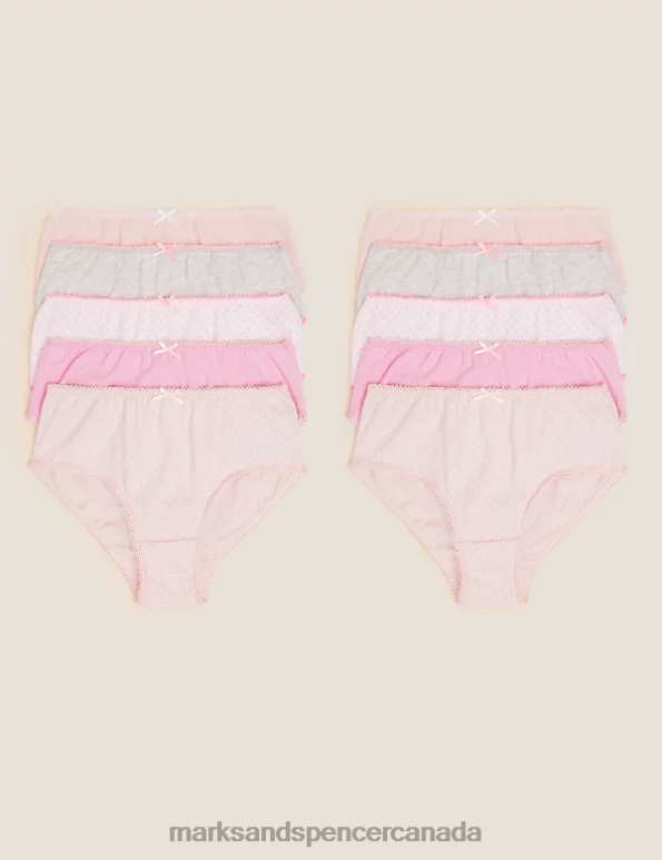 Kids Pink Mix Clothing Marks & Spencer 10pk Pure Cotton Spotty & Plain Knickers 20VTD8992 - Marks and Spencer Canada locations