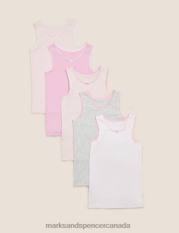 Kids Pink Mix Clothing Marks & Spencer 5pk Pure Cotton Spotted & Plain Vests 20VTD8874 - Marks and Spencer outlet