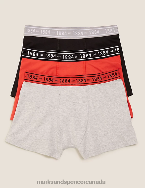 Kids Red Mix Clothing Marks & Spencer 3pk Cotton Rich Plain Trunks 20VTD8394 - Marks and Spencer Canada locations