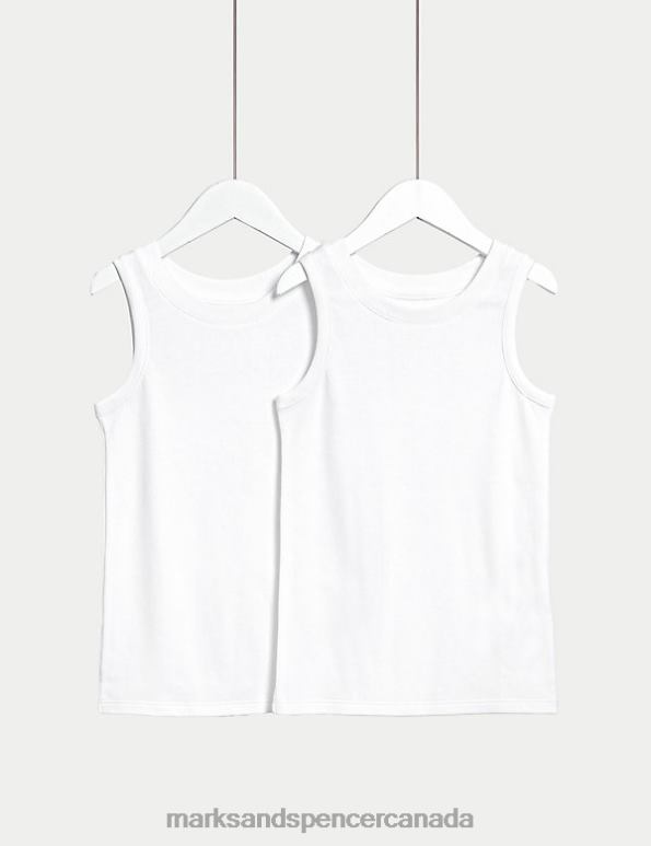 Marks and Spencer Canada - Kids White Clothing Marks & Spencer 2pk Thermal Cotton Blend Vests 20VTD8172