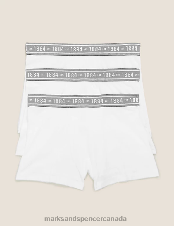 Kids White Clothing Marks & Spencer 3pk Cotton Rich with Stretch Plain Trunks 20VTD8619 - Marks and Spencer Canada locations