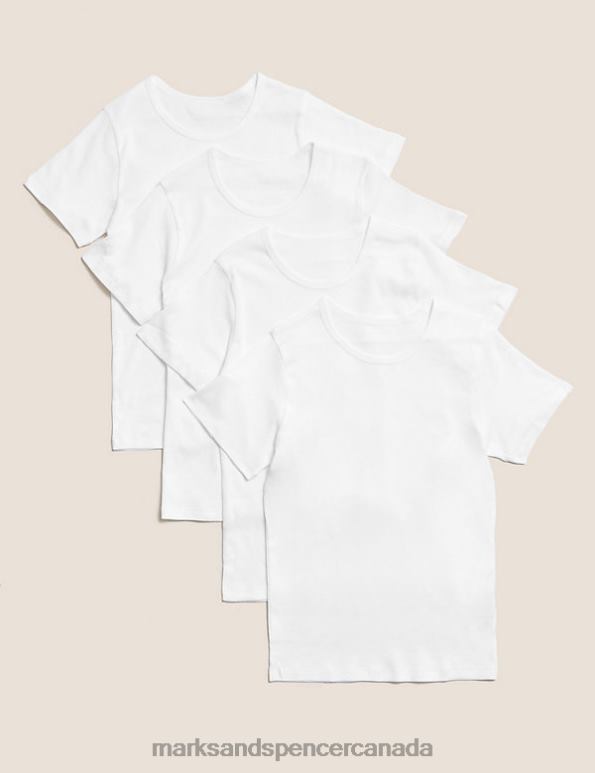 Marks and Spencer Canada - Kids White Clothing Marks & Spencer 4pk Pure Cotton Short Sleeve Vests 20VTD7914