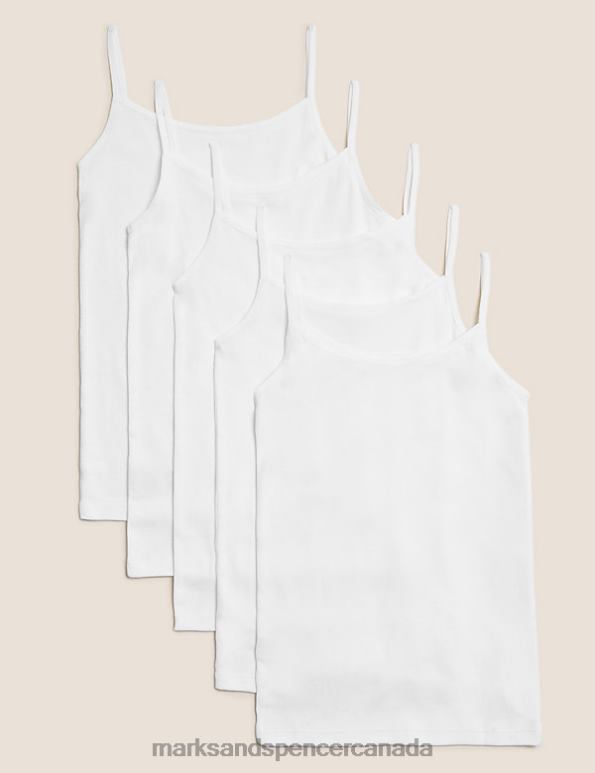 Kids White Clothing Marks & Spencer 5pk Pure Cotton Camisoles 20VTD8779 - Marks and Spencer outlet