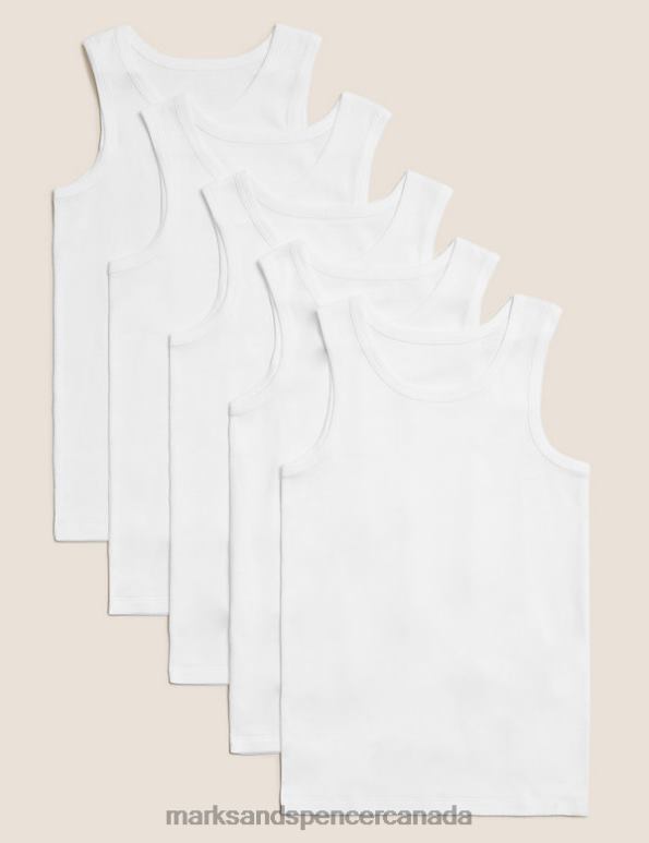 Marks and Spencer sale - Kids White Clothing Marks & Spencer 5pk Pure Cotton Vests 20VTD7809