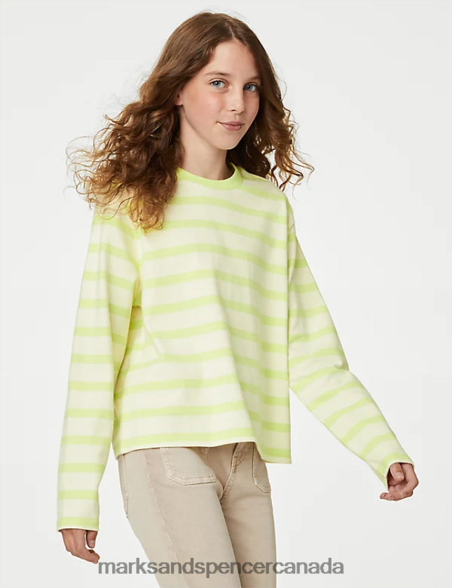 Clothing 20VTD9286 Lime Mix Kids Marks & Spencer Pure Cotton Striped Top - Marks and Spencer outlet