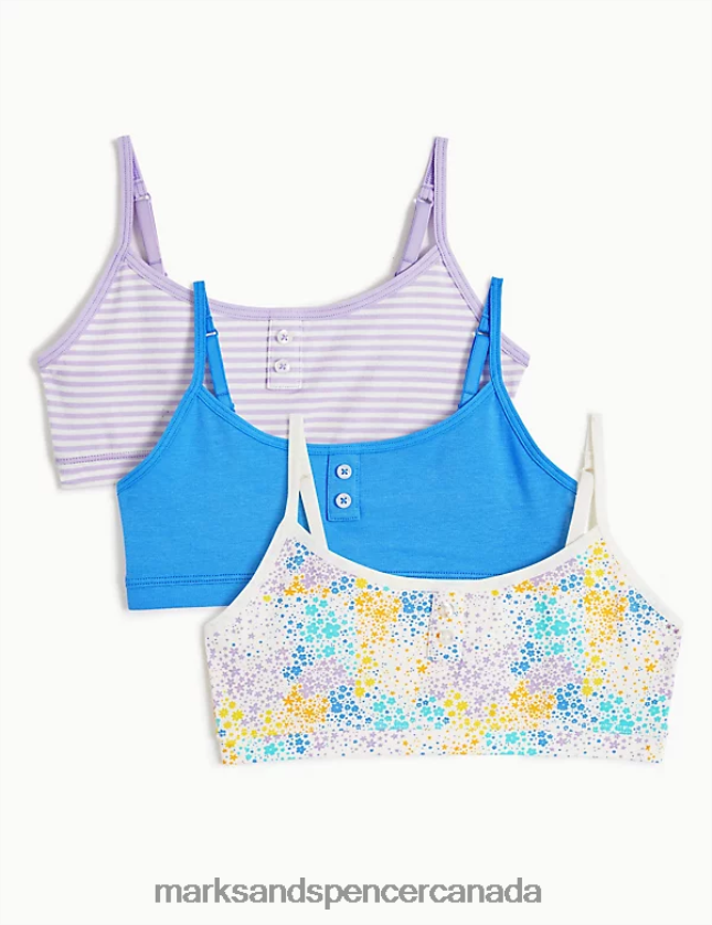 Marks and Spencer sale - Clothing 20VTD9339 Multi/Brights Kids Marks & Spencer 3pk Cotton Rich Printed Cropped Tops