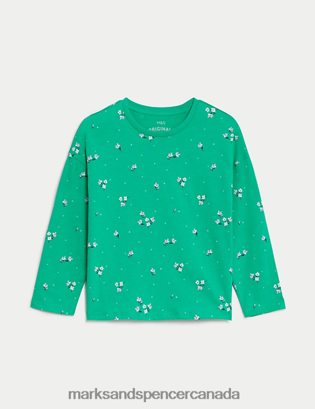 Marks and Spencer sale - Clothing 20VTD9420 Green Mix Kids Marks & Spencer Pure Cotton Ditsy Floral Top