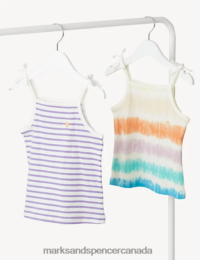 Marks and Spencer Canada - Clothing 20VTD9482 Multi Kids Marks & Spencer 2pk Pure Cotton Patterned Cami Tops