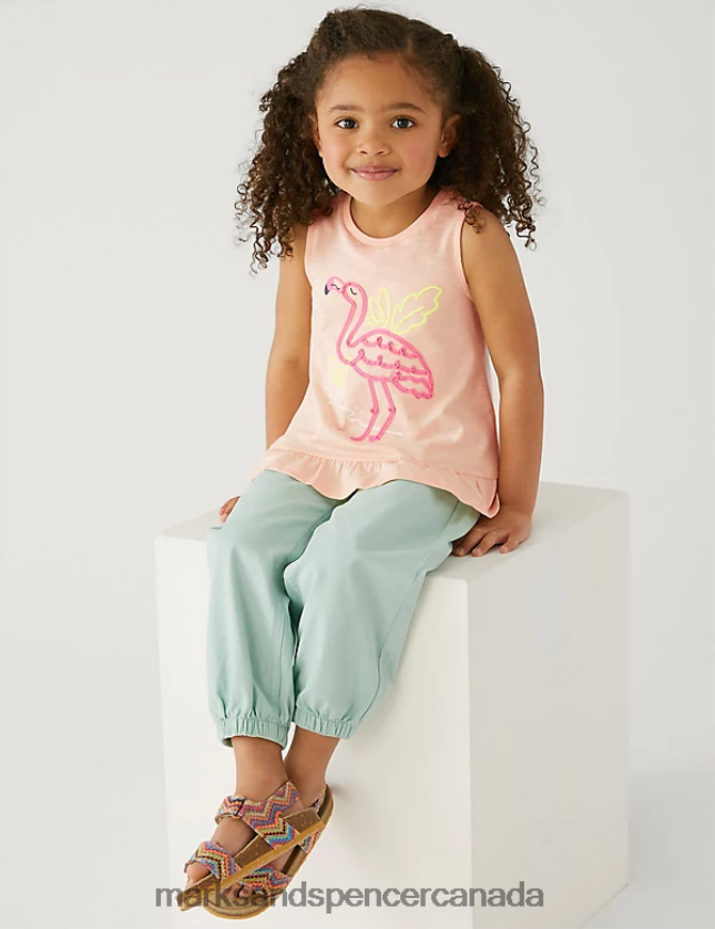 Clothing 20VTD9584 Light Peach Kids Marks & Spencer Pure Cotton Flamingo Print Top - Marks and Spencer online