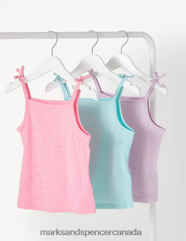 Clothing 20VTD9600 Multi Kids Marks & Spencer 3pk Cotton Blend Cami Tops - Marks and Spencer Canada locations