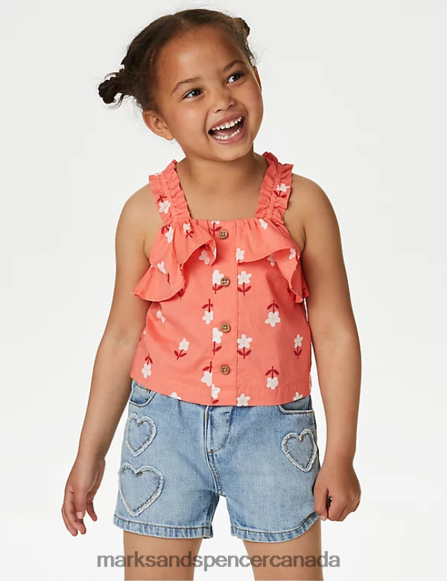 Clothing 20VTD9661 Red Kids Marks & Spencer Pure Cotton Floral Strappy Top - Marks and Spencer outlet