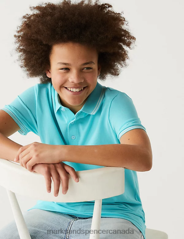 Marks and Spencer sale - Kids Aqua Clothing Marks & Spencer Pure Cotton Polo Shirt 20VTD8883