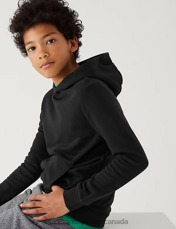 Kids Black C Clothing Marks & Spencer Cotton Rich Hooded Sweatshirt 20VTD8733 - Marks and Spencer Canada locations