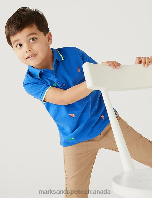 Marks and Spencer sale - Kids Blue Mix Clothing Marks & Spencer Pure Cotton Dinosaur Polo Shirt 20VTD8375