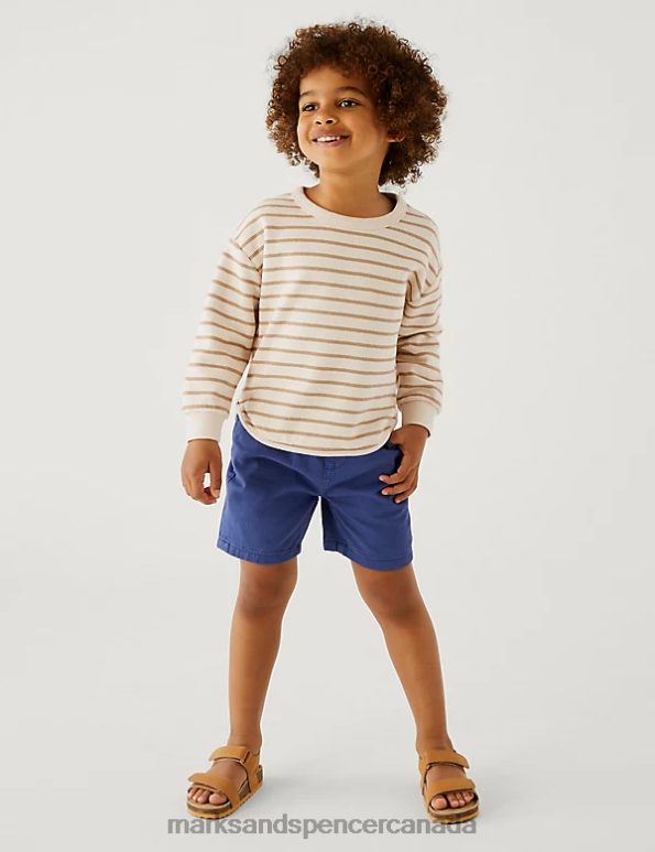 Marks and Spencer Canada - Kids Brown Mix Clothing Marks & Spencer Cotton Rich Striped Sweatshirt 20VTD8466