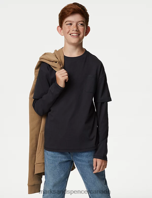 Kids Carbon Clothing Marks & Spencer Pure Cotton Mock Sleeve Top 20VTD8279 - Marks and Spencer outlet