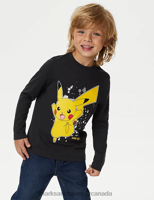 Kids Charcoal Clothing Marks & Spencer Pure Cotton Pokemon Top 20VTD8072 - Marks and Spencer Canada locations