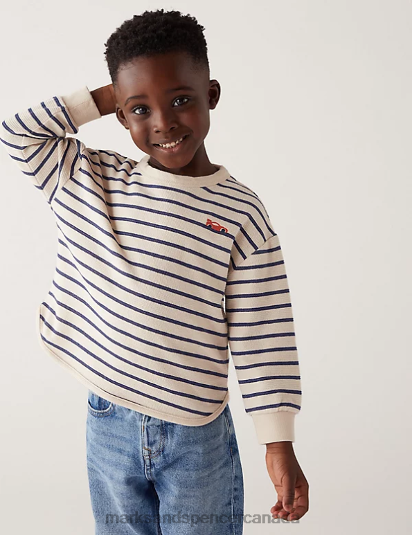 Marks and Spencer sale - Kids Cream Mix Clothing Marks & Spencer Cotton Rich Striped Sweatshirt 20VTD8192