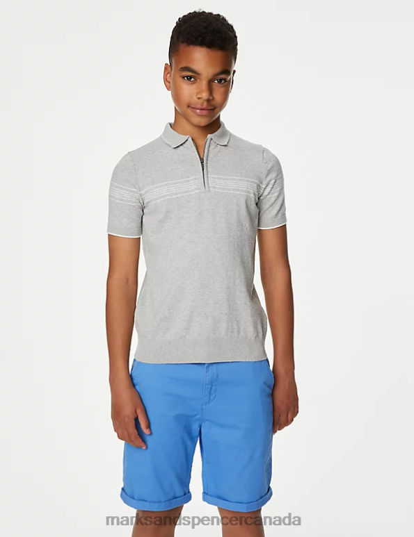 Marks and Spencer near me - Kids Grey Marl Clothing Marks & Spencer Cotton Rich Striped Knitted Polo Shirt 20VTD8361