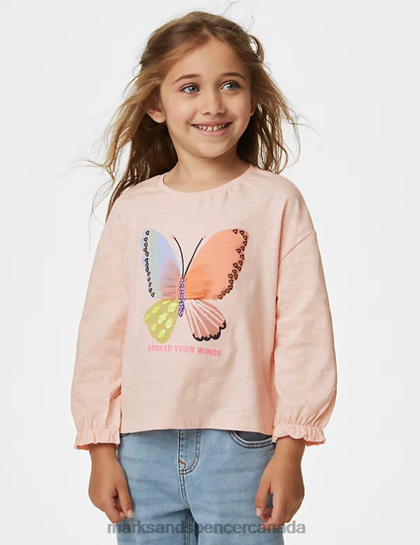 Marks and Spencer Canada - Kids Light Pink Clothing Marks & Spencer Pure Cotton Embroidered Butterfly Top 20VTD8865