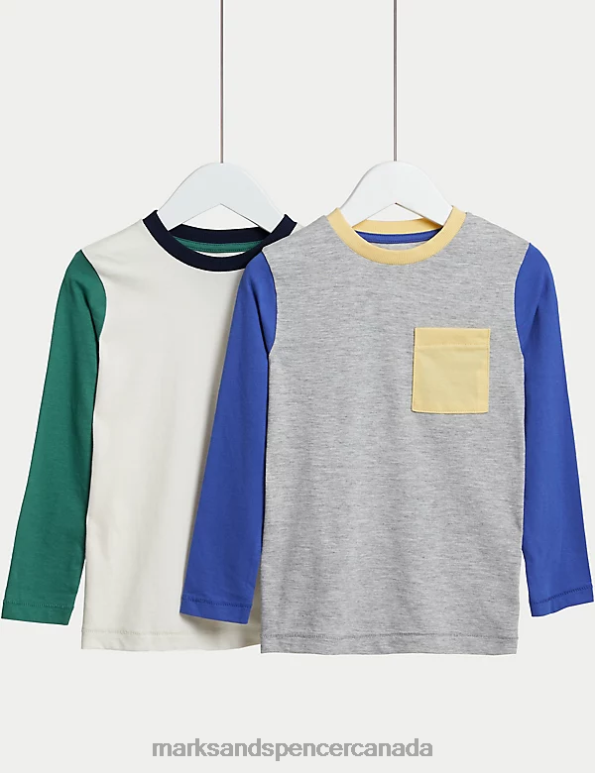 Marks and Spencer near me - Kids Multi Clothing Marks & Spencer 2pk Cotton Rich Colourblock Tops 20VTD7842