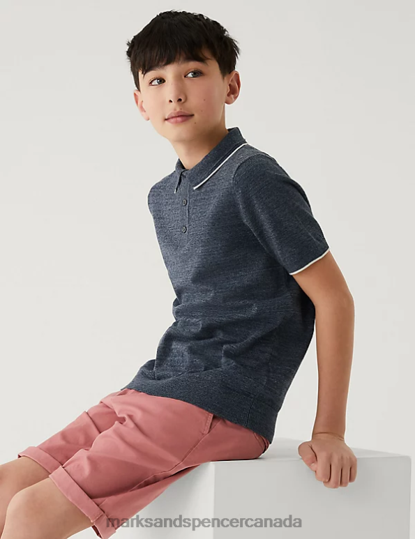 Kids Navy Clothing Marks & Spencer Cotton Rich Knitted Polo Shirt 20VTD8197 - Marks and Spencer online