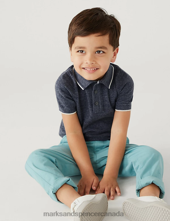 Marks and Spencer Canada - Kids Navy Clothing Marks & Spencer Cotton Rich Knitted Polo Shirt 20VTD8219