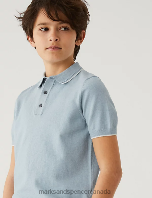 Marks and Spencer Canada - Kids Pale Blue Clothing Marks & Spencer Cotton Rich Knitted Polo Shirt 20VTD7949