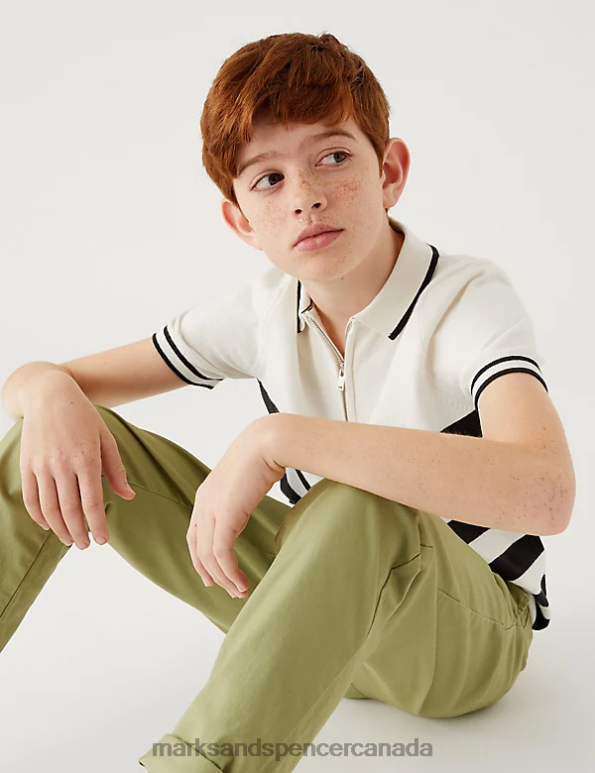 Marks and Spencer Canada - Kids White Mix Clothing Marks & Spencer Cotton Rich Striped Knitted Polo Shirt 20VTD8137