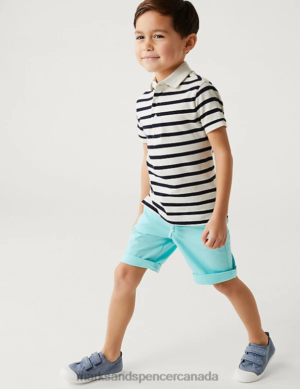 Marks and Spencer Canada - Kids White Mix Clothing Marks & Spencer Pure Cotton Striped Polo Shirt 20VTD8318