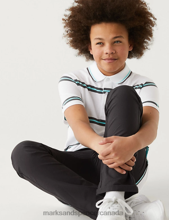 Kids White Mix Clothing Marks & Spencer Pure Cotton Striped Polo Shirt 20VTD8439 - Marks and Spencer outlet