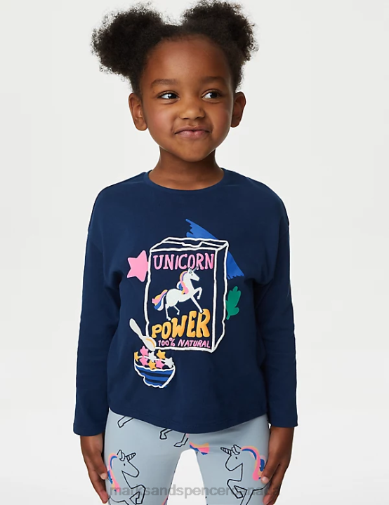 Marks & Spencer Kids Pure Cotton Unicorn Print Glitter Top Clothing Indigo 20VTD9026 - Marks and Spencer outlet