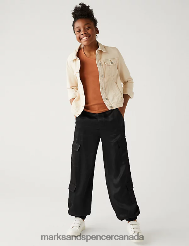 Clothing 20VTD9292 Black Kids Marks & Spencer Satin Cargo Trousers - Marks and Spencer outlet