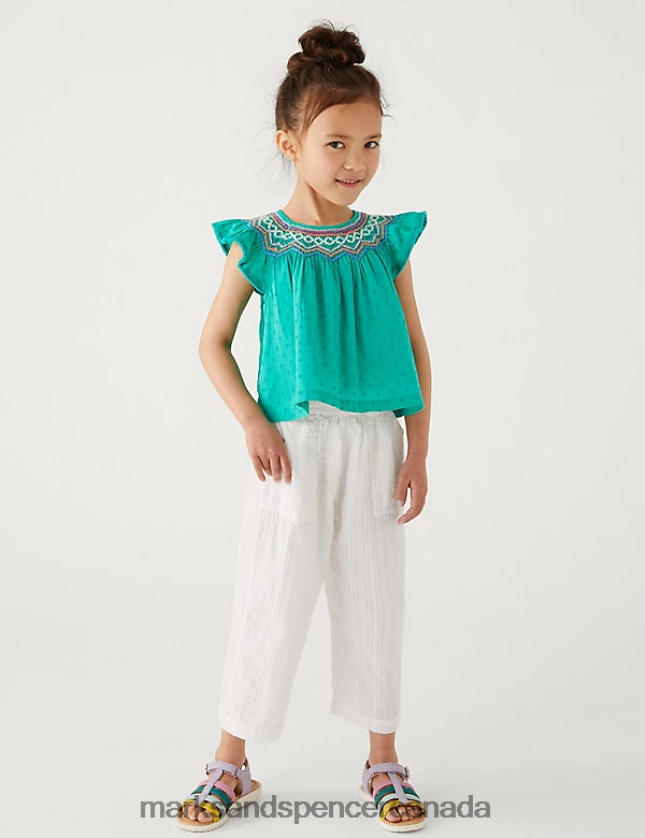 Marks and Spencer sale - Clothing 20VTD9956 White Kids Marks & Spencer Pure Cotton Wide Leg Trousers