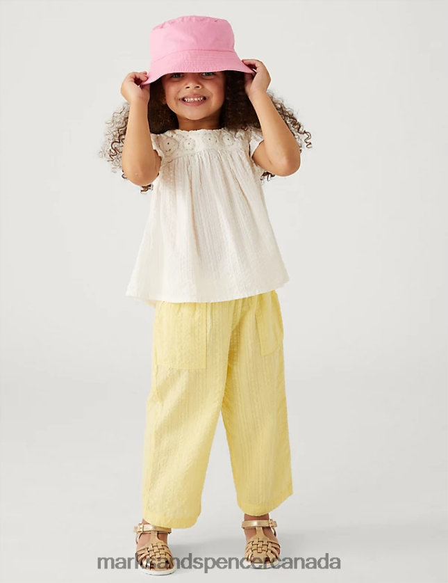 Clothing 20VTD9957 Yellow Kids Marks & Spencer Pure Cotton Wide Leg Trousers - Marks and Spencer online