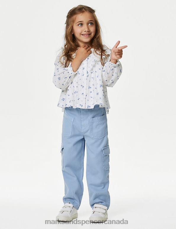 Kids Blue Clothing Marks & Spencer Cotton Rich Cargo Trousers 20VTD8854 - Marks and Spencer online