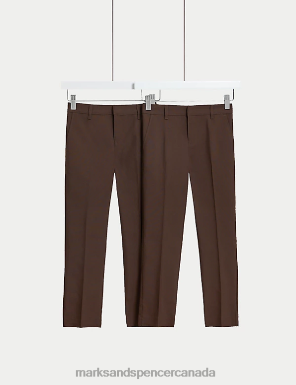 Kids Brown Clothing Marks & Spencer 2pk Slim Leg School Trousers 20VTD308 - Marks and Spencer outlet